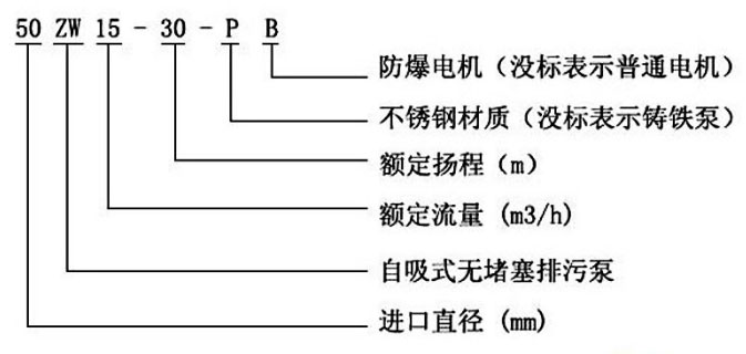 ZW系列自吸式无堵塞排污泵型号意义图片