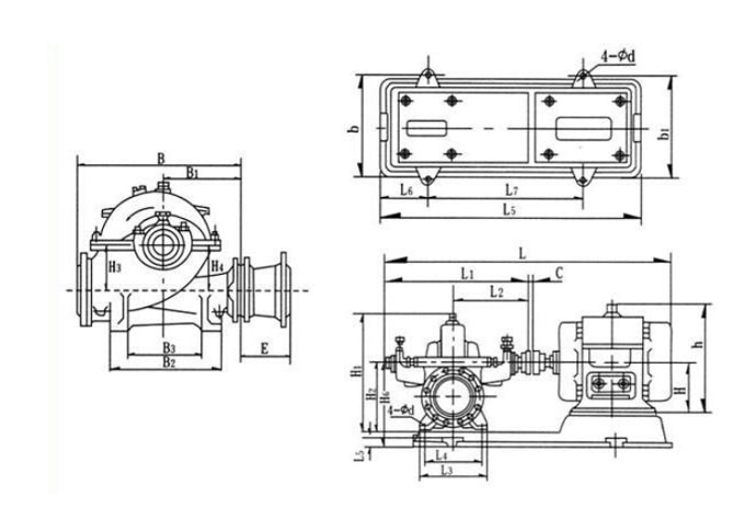 单级双吸离心泵安装尺寸图